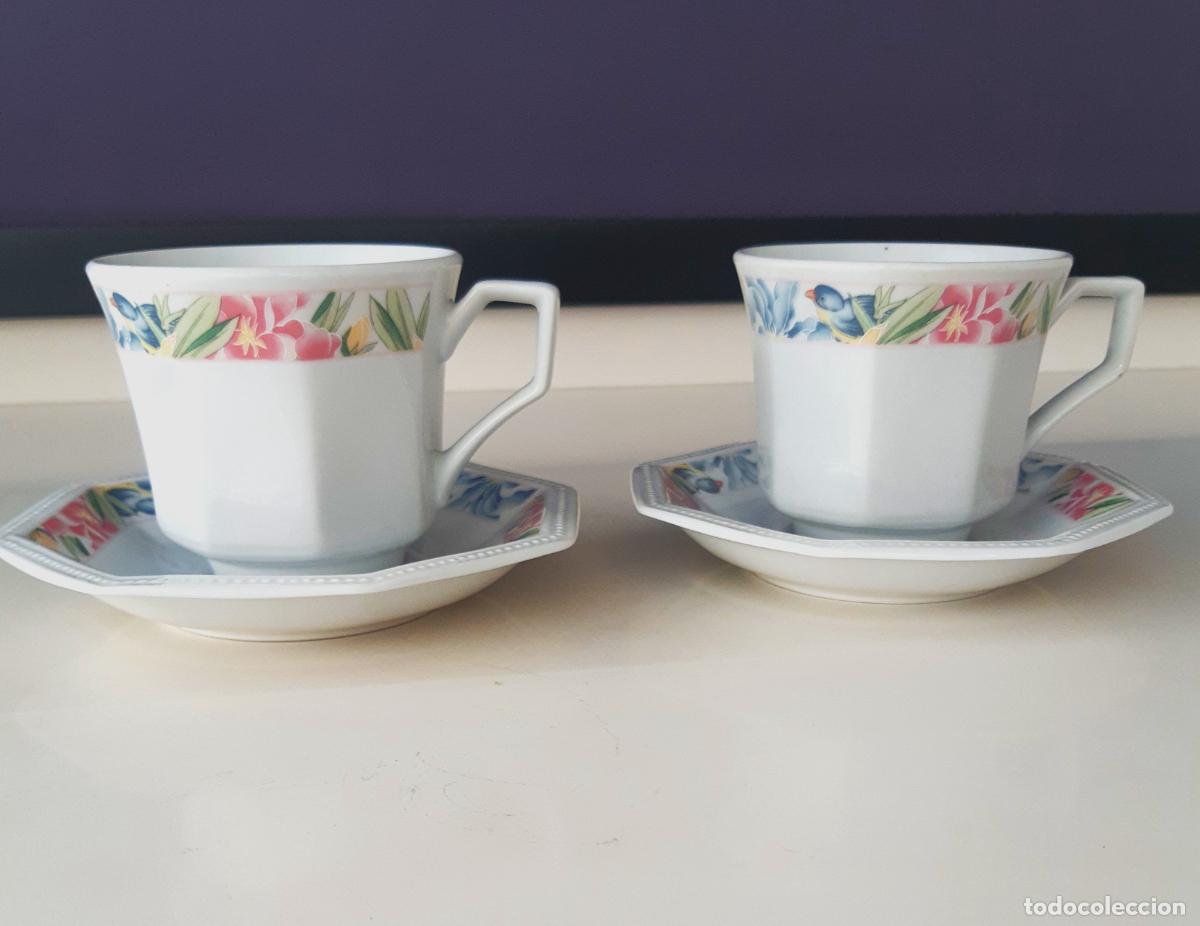 Vintage: PRECIOSO Y DELICADO JUEGO CAF&Eacute;-DESAYUNO/T&Eacute;, PORCELANA FINA &ldquo;SEA GULL JIAN SHIANG&rdquo;, &ldquo;TU Y YO&rdquo; PARA 2