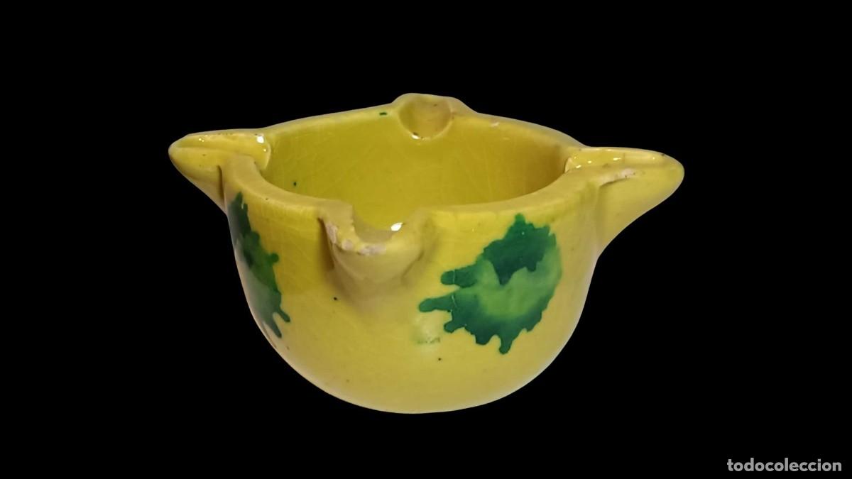 Vintage: CENICERO VINTAGE - CER&Aacute;MICA ESMALTADA AMARILLO Y VERDE - ESTILO ESPA&Ntilde;OL - A&Ntilde;OS 60-70 - RETRO