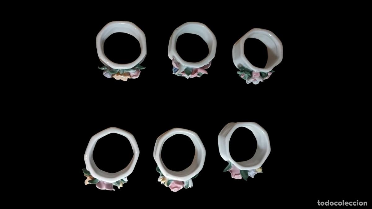 Vintage: LOTE 6 SERVILLETEROS - PORCELANA ESMALTADA CON FLORES APLICADAS A MANO - RETRO - A&Ntilde;OS 90 - ALEMANIA