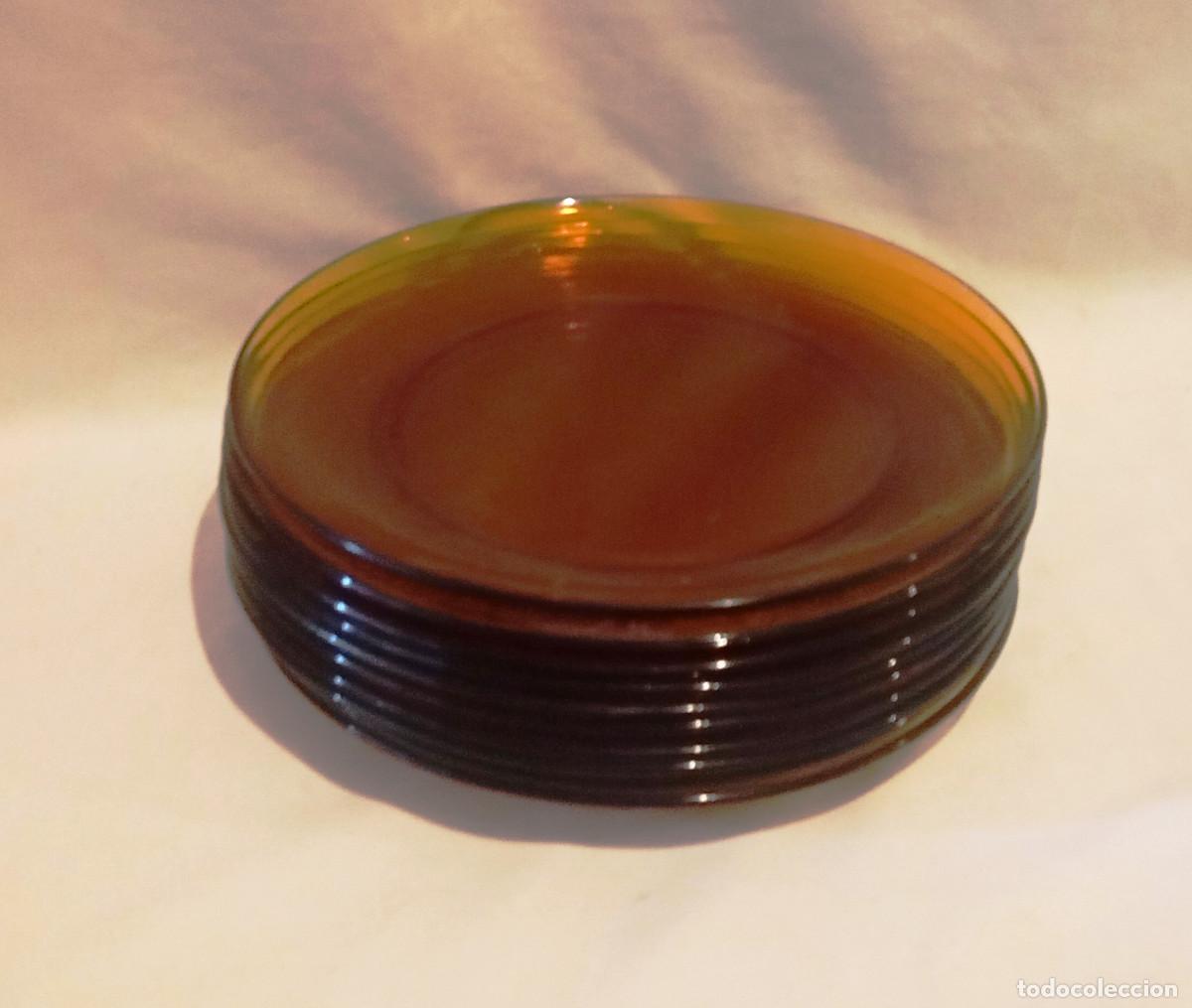 Vintage: 10 Platos Llanos Duralex &Aacute;mbar Vidrio