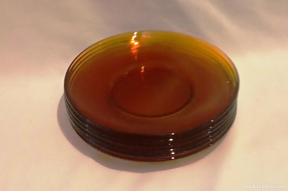 Vintage: 6 Platos de postre Duralex &Aacute;mbar Vidrio
