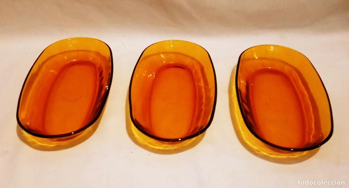 Vintage: 3 Fuentes de aperitivos Duralex &Aacute;mbar Vidrio