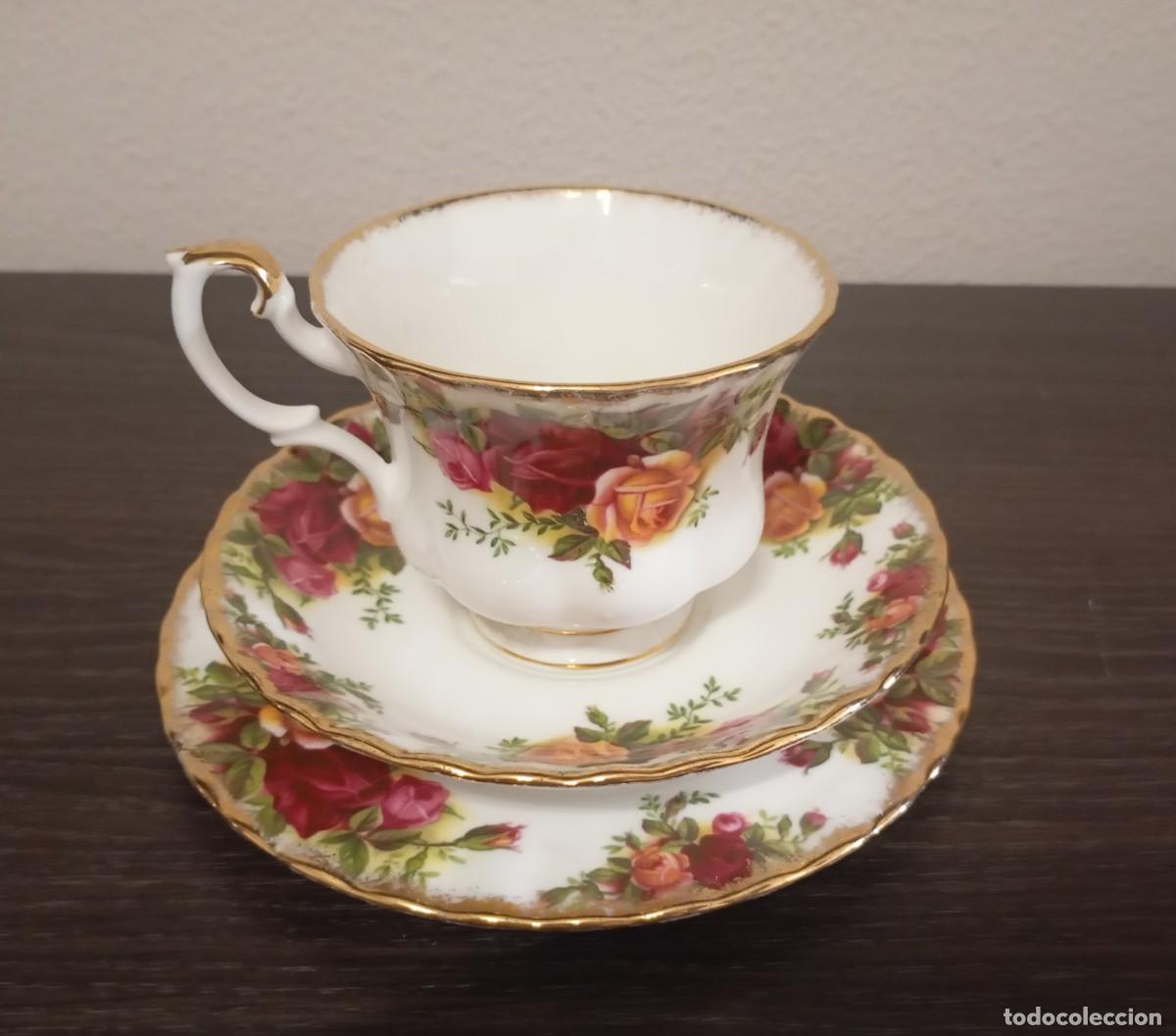 Vintage: ELEGANTE JUEGO TRIO DE T&Eacute;,DE PORCELANA FINAROYAL ALBERT,MODELO OLD COUNTRY ROSES,VINTAGE