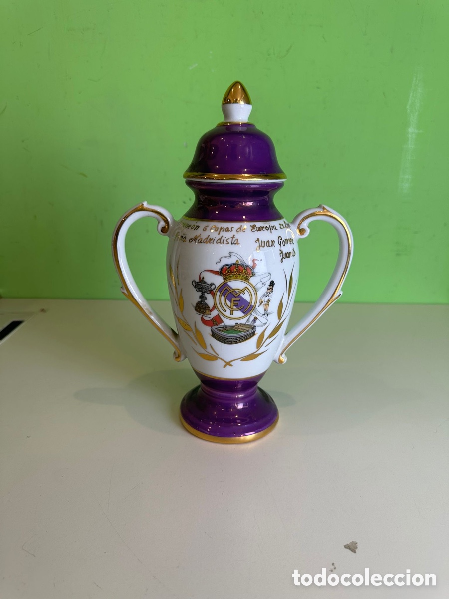 Vintage: JARR&Oacute;N COPA REAL MADRID DE PORCELANA ESMALTADA &ndash; PE&Ntilde;A MADRIDISTA CAMPE&Oacute;N 6 COPAS DE EUROPA.