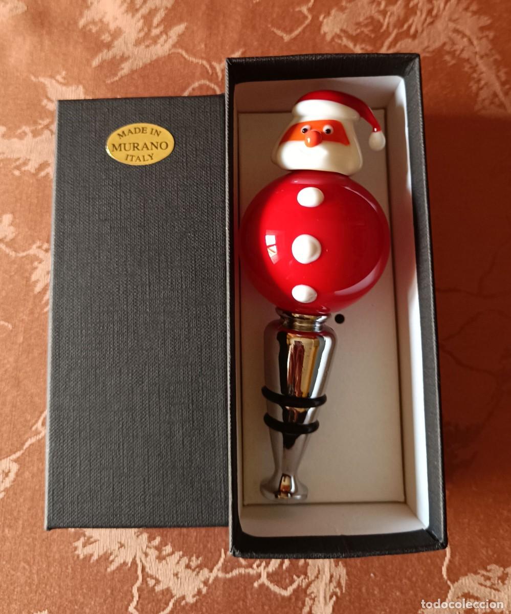 Vintage: FESTIVO TAP&Oacute;N DE VINO EN FIGURA DE PAPA NOEL DE CRISTAL DE MURANO