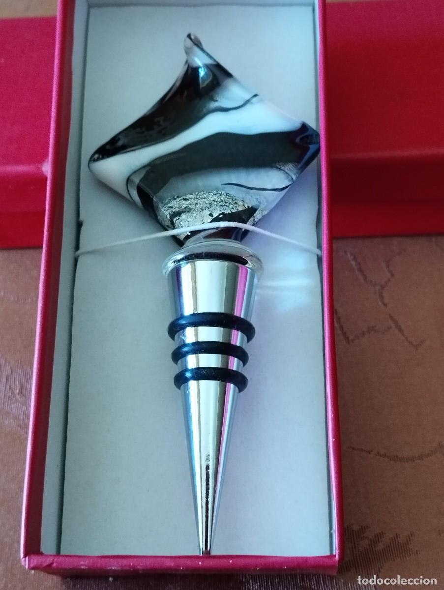 Vintage: LINDO TAP&Oacute;N DE VINO DE CRISTAL DE MURANO BLANCO PLATA Y NEGRO