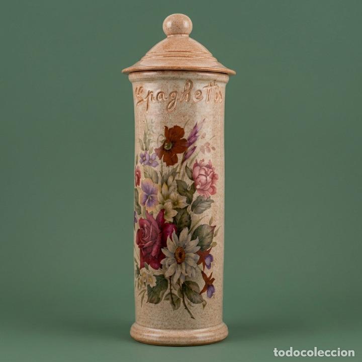Vintage: Bote para espaguetis de cer&aacute;mica vintage Vallauris - Decoraci&oacute;n floral - 34,5 cm