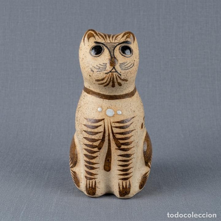 Vintage: Figura de gato en cer&aacute;mica mexicana. Estilo Tonal&aacute;, a&ntilde;os 70-80. Pintado a mano. 16 cm