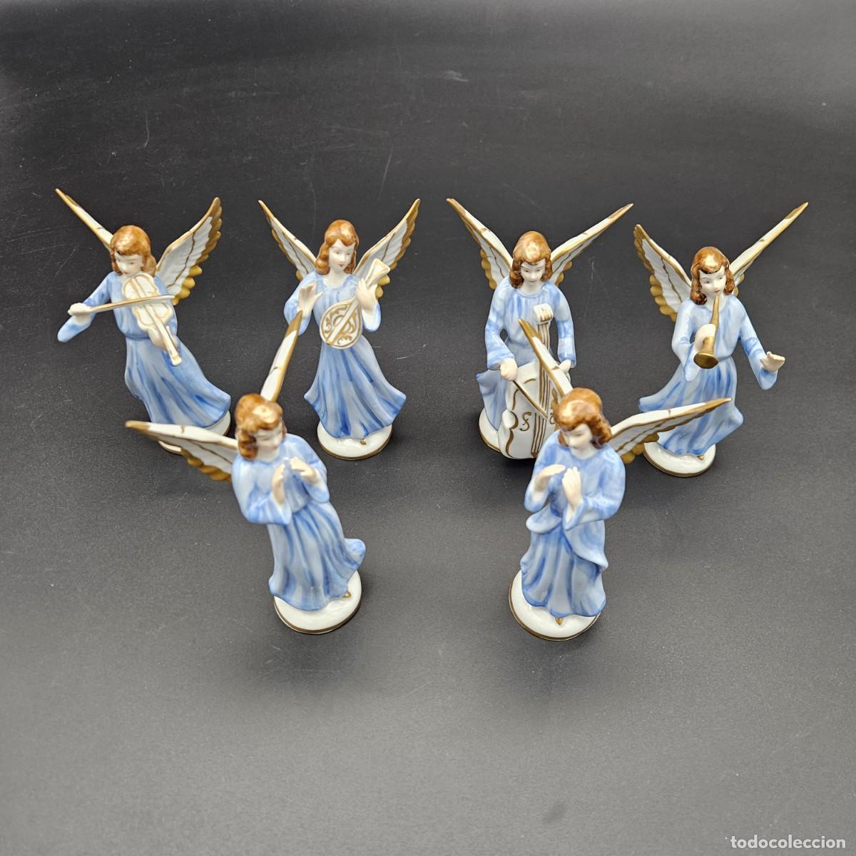 Vintage: Orkestar de seis angeles de porcelana de Dresden. 1950 - 1960