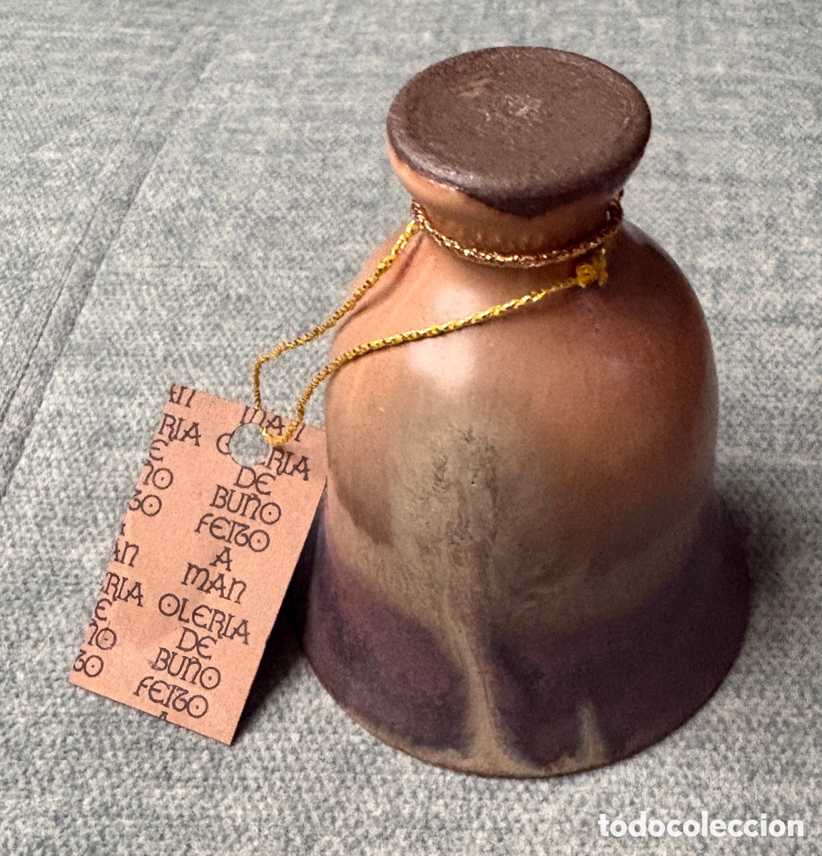 Vintage: (L879) Campana cer&aacute;mica Oler&iacute;a Bu&ntilde;o hecho a mano Galicia 7cm (Rdo. Enlace)