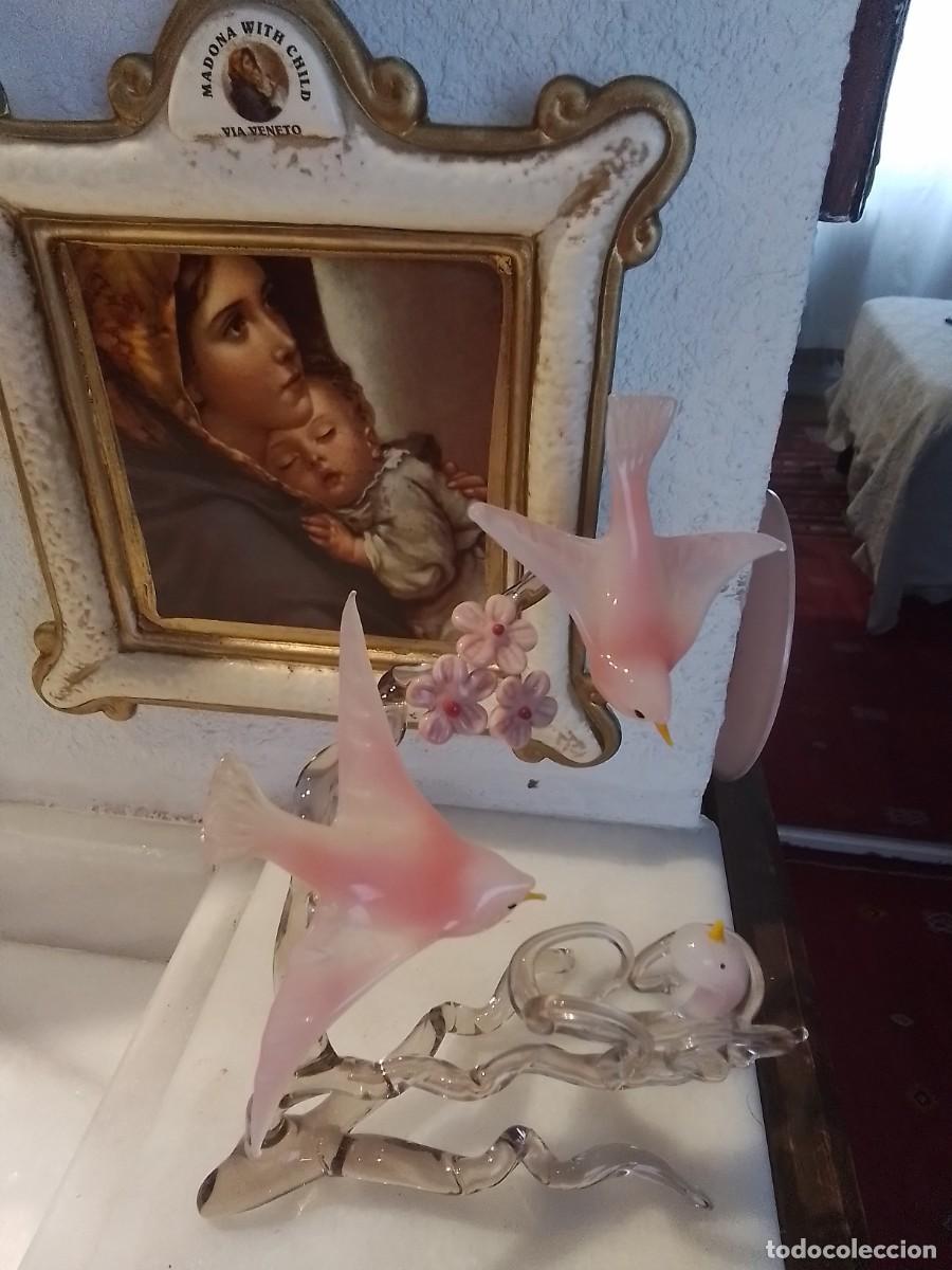Vintage: MURANO. Familia de pajaritos, color rosa