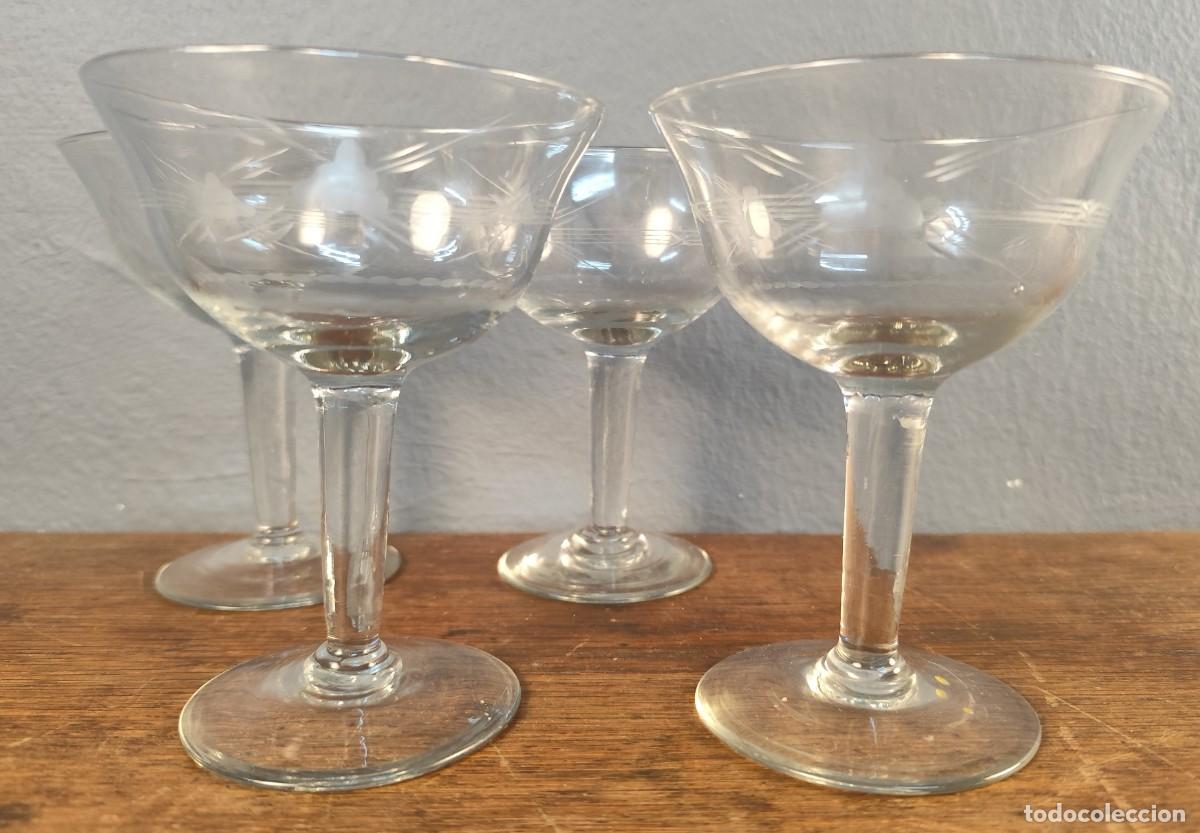 Vintage: Lote de 4 copas de cristal tallado tipo coupe vintage