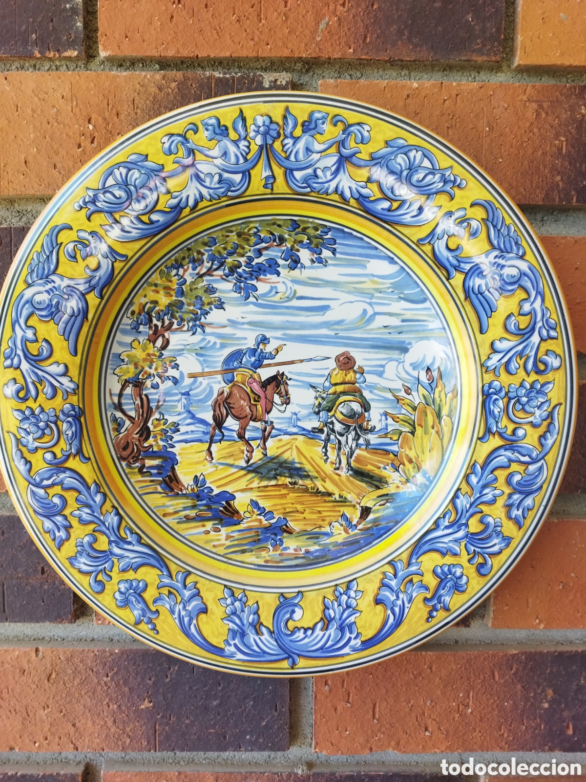 Vintage: Plato ceramica Don Quijote y Sancho Panza