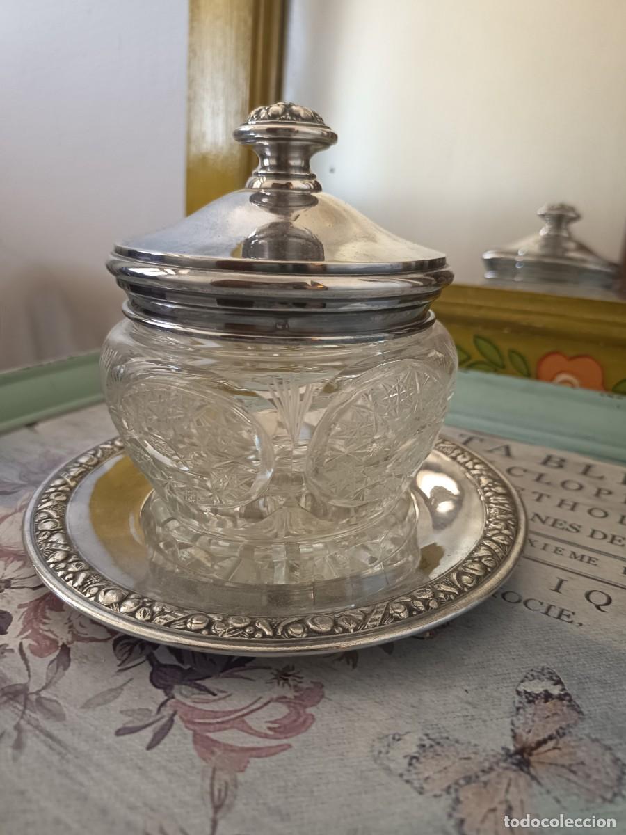 Vintage: Bombonera de cristal con bandeja