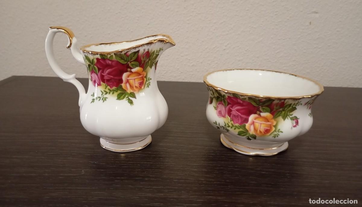Vintage: ELEGANTE JUEGO DE JARRA DE LECHE+AZUCARERO,DE PORCELANA FINA ROYAL ALBERT, MODELO OLD COUNTRY ROSES,