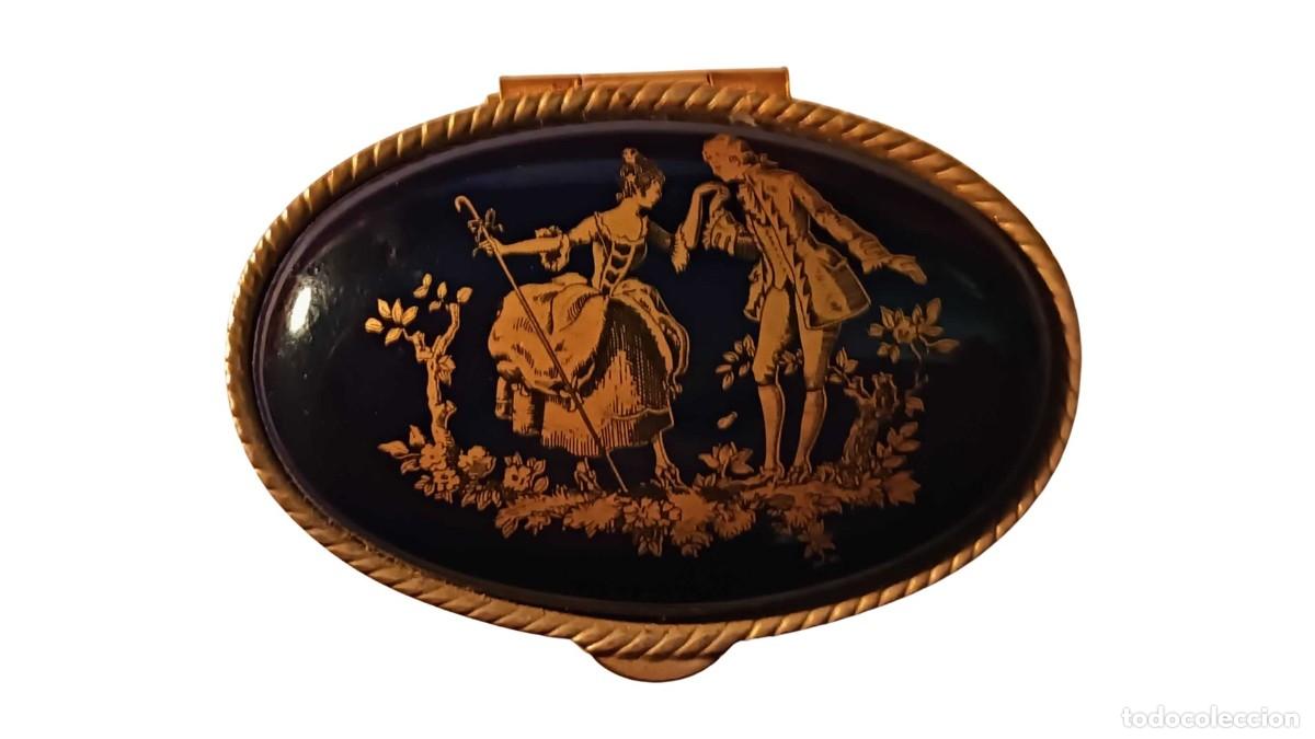 Vintage: Antiguo Pastillero Franc&eacute;s de Porcelana de Limoges - Estilo Rococ&oacute; Azul, c. 1930-1940