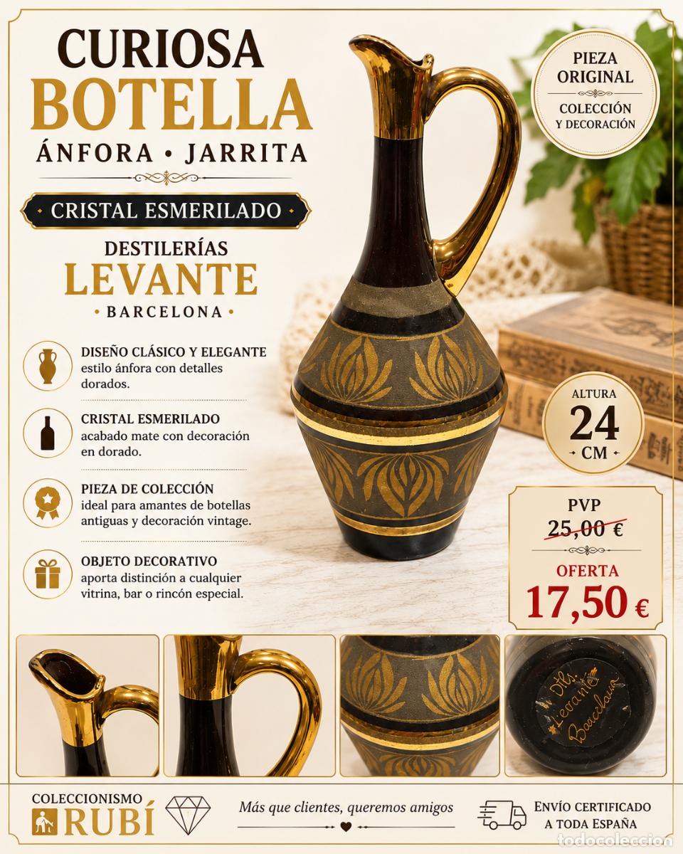 Vintage: CURIOSA BOTELLA &Aacute;NFORA CRISTAL ESMERILADO | DESTILER&Iacute;AS LEVANTE BARCELONA | VINTAGE