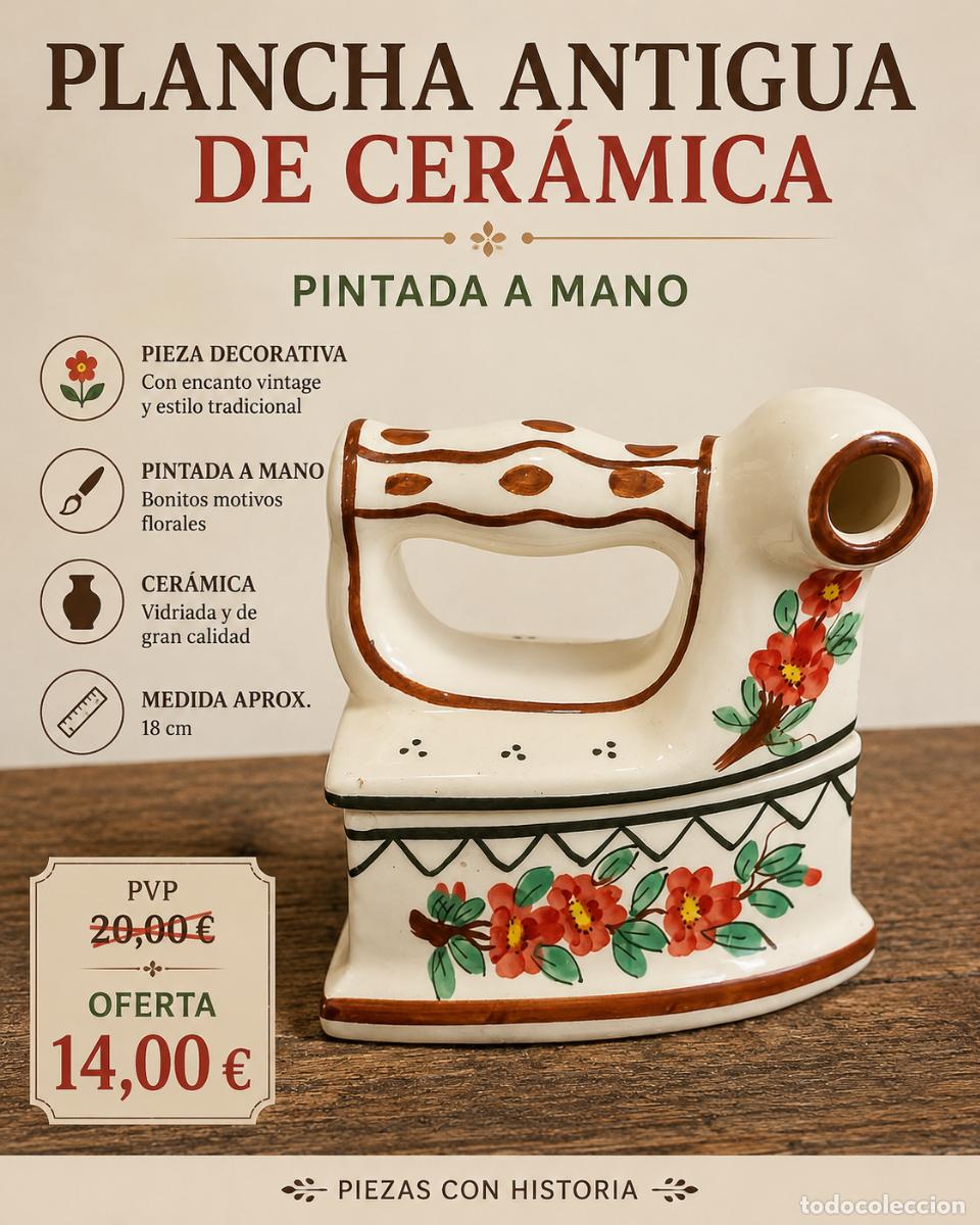 Vintage: PLANCHA ANTIGUA DE CER&Aacute;MICA | PINTADA A MANO | FIGURA DECORATIVA | VINTAGE | 18 CM