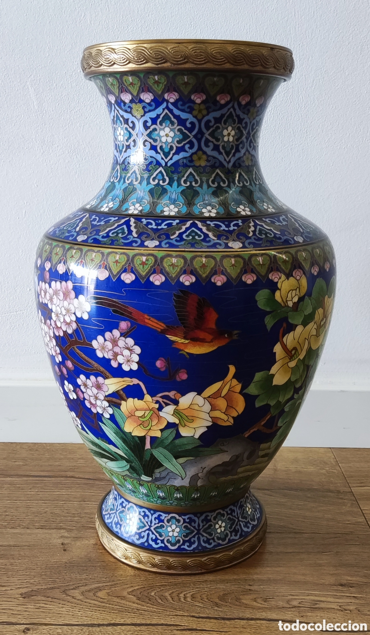 Vintage: Jarr&oacute;n. Chino. Cloisonn&eacute;. Vintage. Aves. Flores. Bronce. China. Esmalte Alveolado.