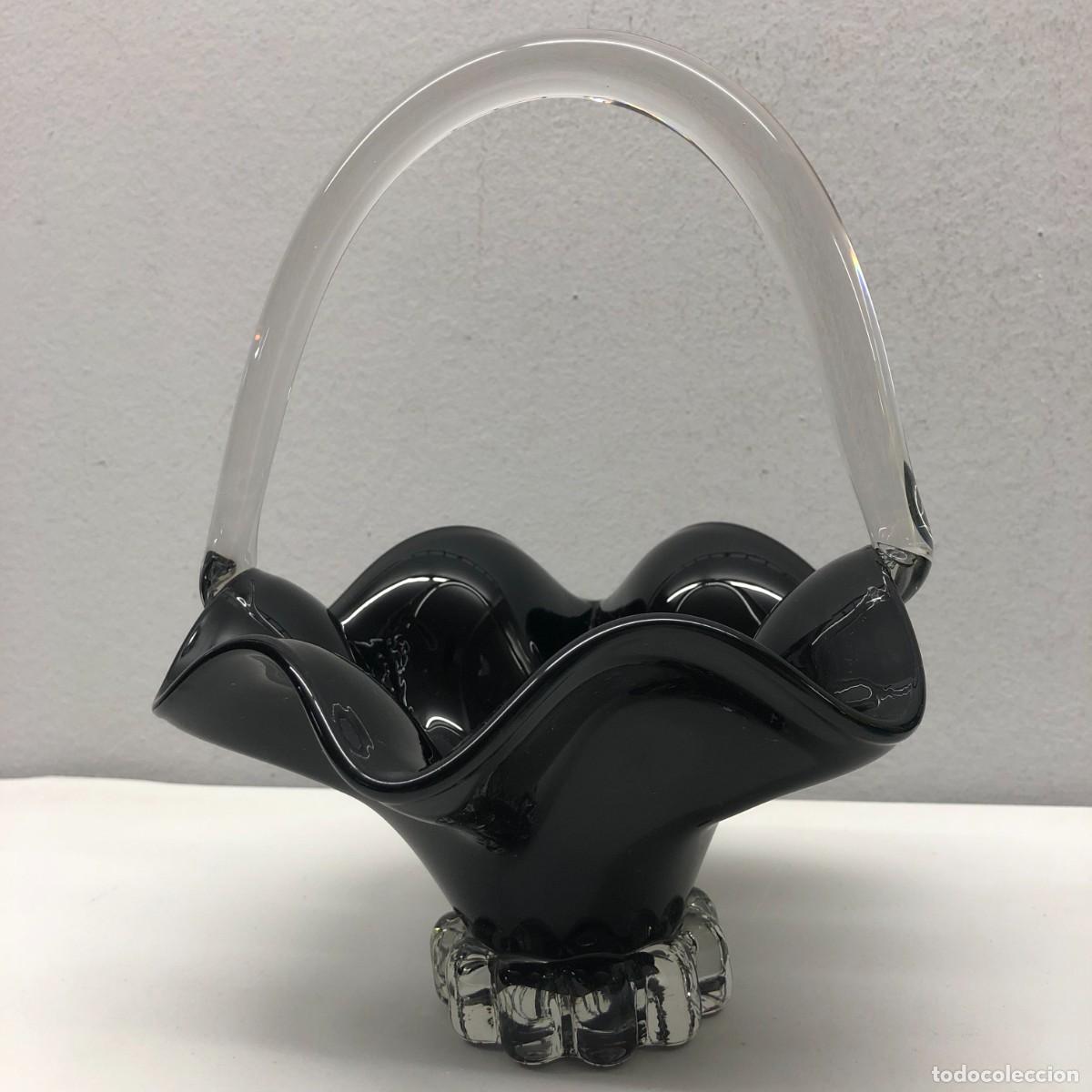 Vintage: PRECIOSO FRUTERO EN CRISTAL DE MURANO - NEGRO - 25 X 20 X 20 CM