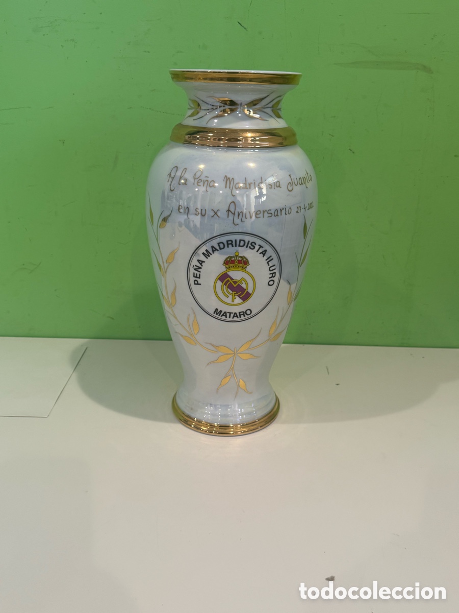 Vintage: Gran jarr&oacute;n de porcelana original Pe&ntilde;a Madridista Matar&oacute; X Aniversario 2002 &ndash; 43 cm