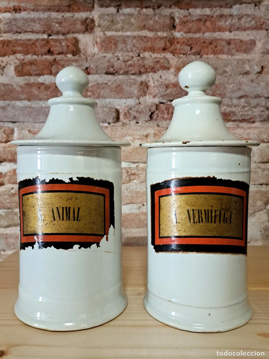 Vintage: Pareja de tarros grandes de farmacia antiguos