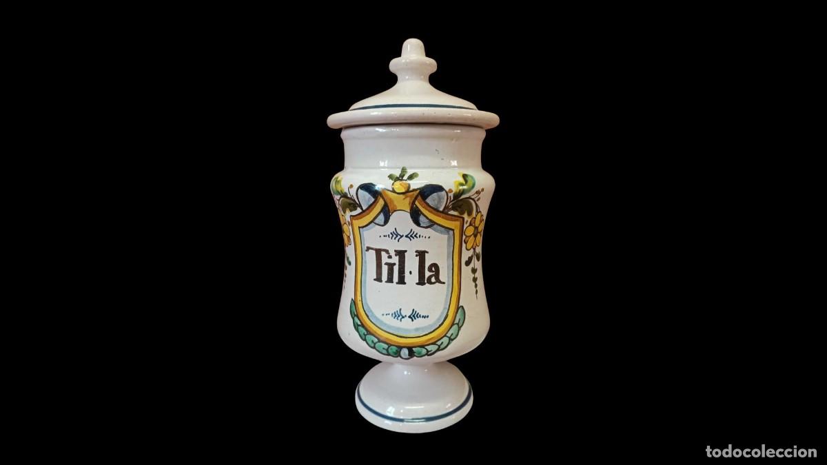 Vintage: BOTE DE FARMACIA &rdquo;TIL&middot;LA&rdquo; CER&Aacute;MICA ART&Iacute;STICA CATALANA - SERIE BA&Ntilde;OLAS - REPRODUCCI&Oacute;N ESTILO SIGLO XV