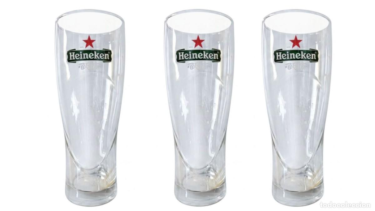 Vintage: LOTE DE 3 VASOS DE CERVEZA HEINEKEN TULIP&Aacute;N CON LOGOTIPO - VINTAGE A&Ntilde;OS 90