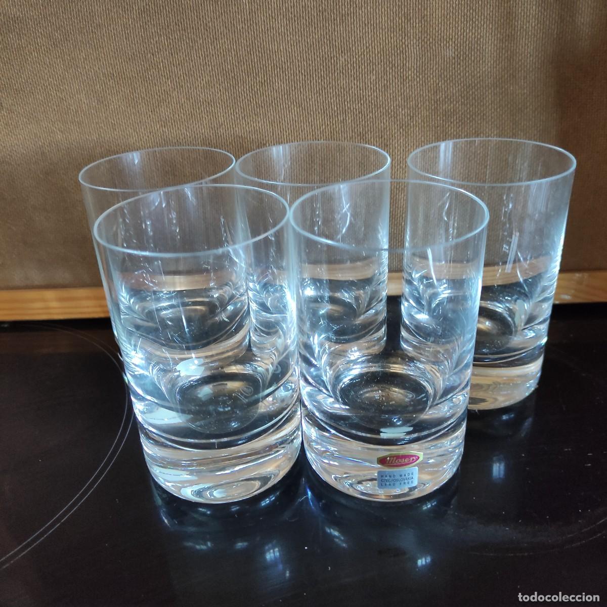 Vintage: Set 5 Vasos Whisky Cristaler&iacute;a Fina MOSER Checoslovaquia - Vintage Nuevo
