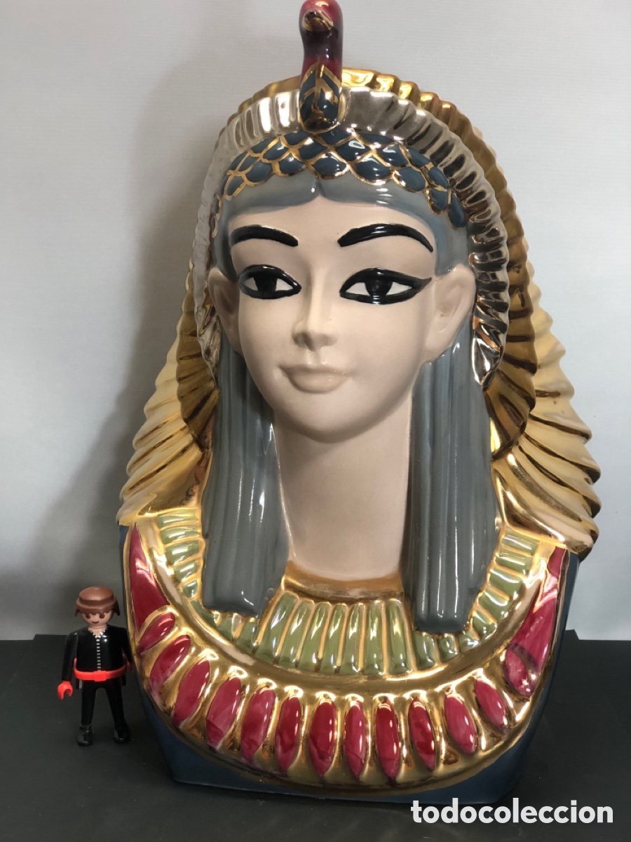 Vintage: Gran busto de Cleopatra &bull; 33 cm &bull; Regina &bull; esmalte policromo con oro y plata