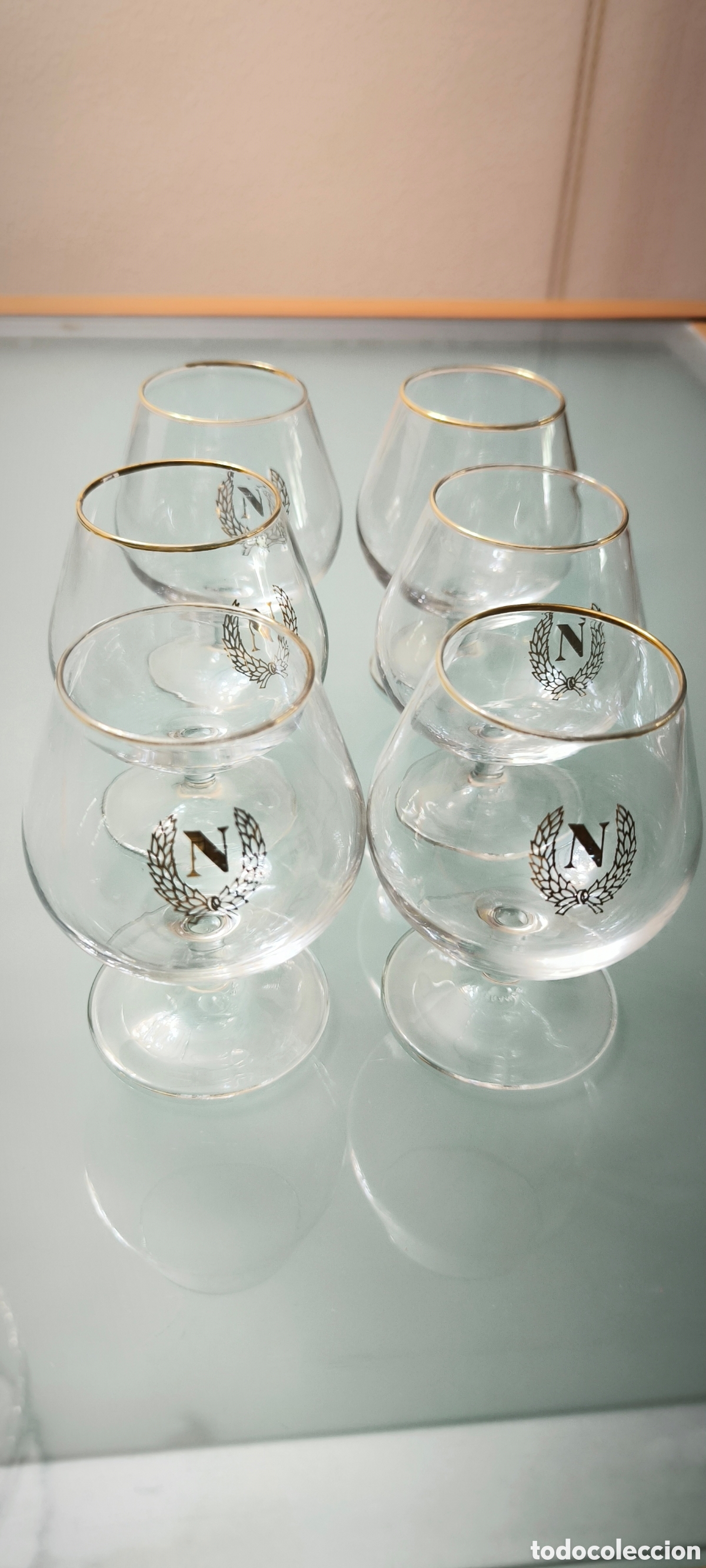 Vintage: Juego de 6 copas de brandy/co&ntilde;ac con borde dorado &ndash; Estilo Napole&oacute;n