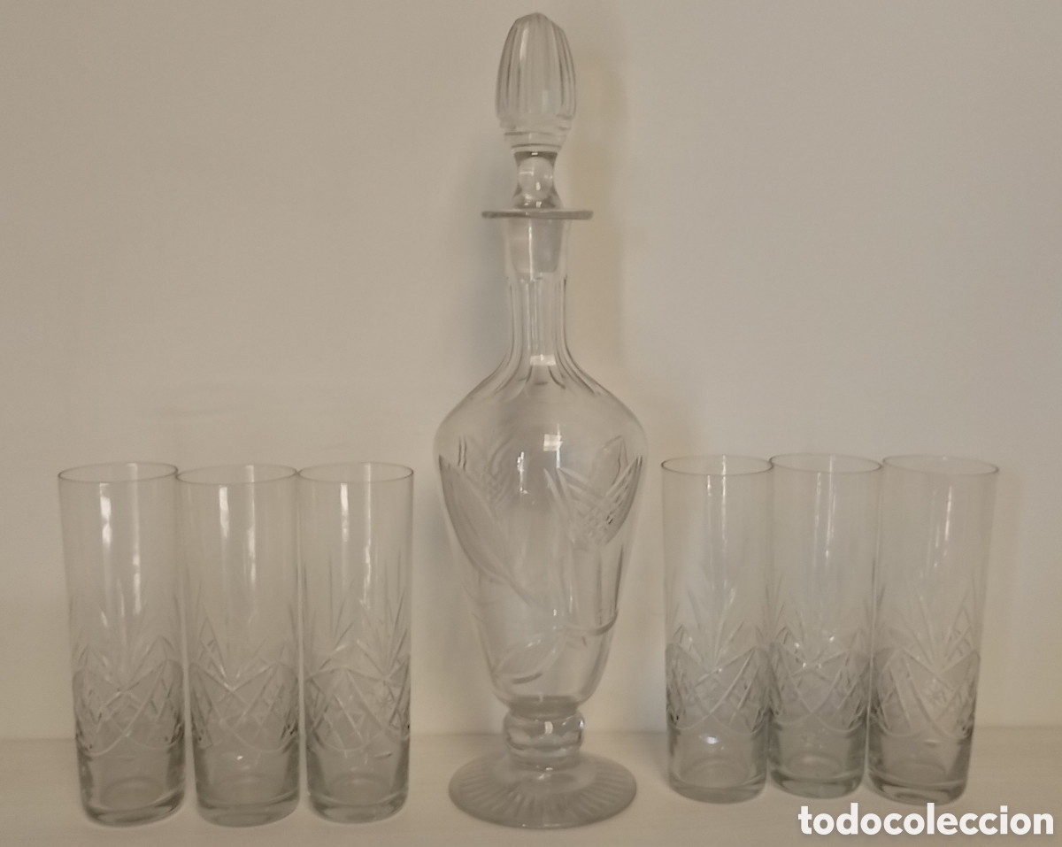 Vintage: JUEGO DE CRISTALERIA VINTAGE UN DELANTADOR Y VASOS