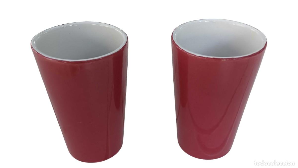 Vintage: LOTE DE 2 VASOS DE CER&Aacute;MICA ROJOS/BURDEOS - VINTAGE A&Ntilde;OS 80/90