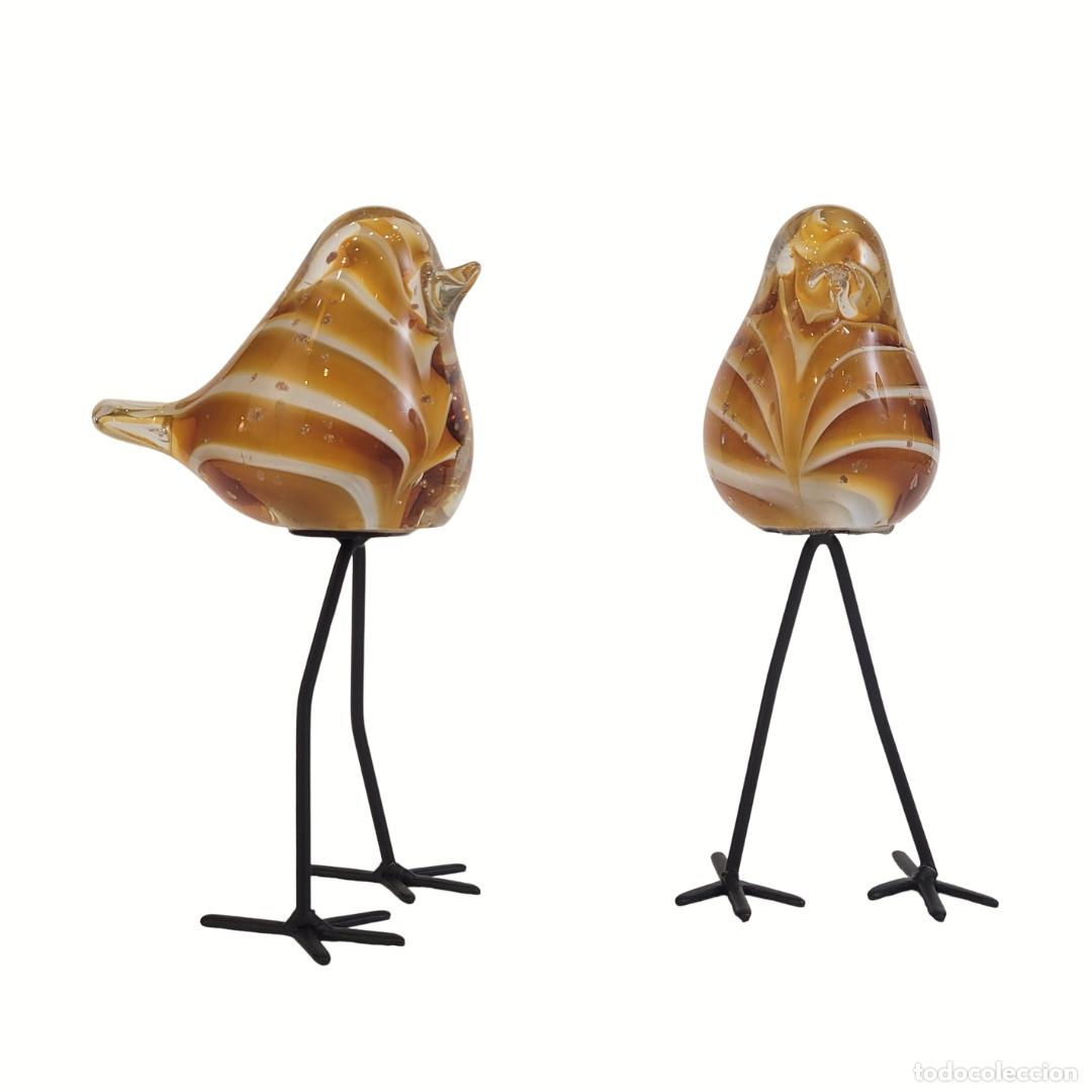 Vintage: Pareja de pajaritos en cristal soplado, Chehoma, 2000&rsquo;s &ndash; Francia
