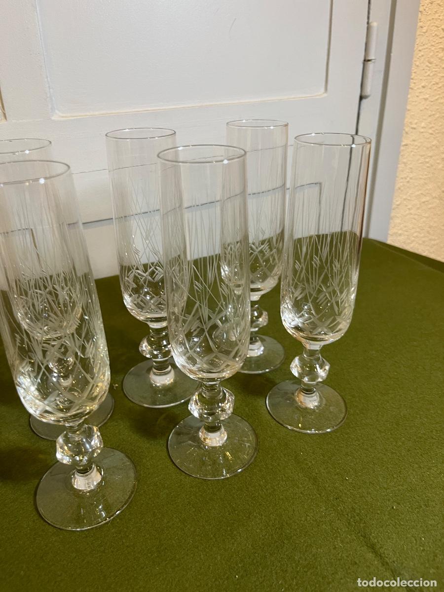 Vintage: Juego de 6 copas de cava champ&aacute;n de cristal tallado vintage grabado al &aacute;cido estilo Bohemia cristal