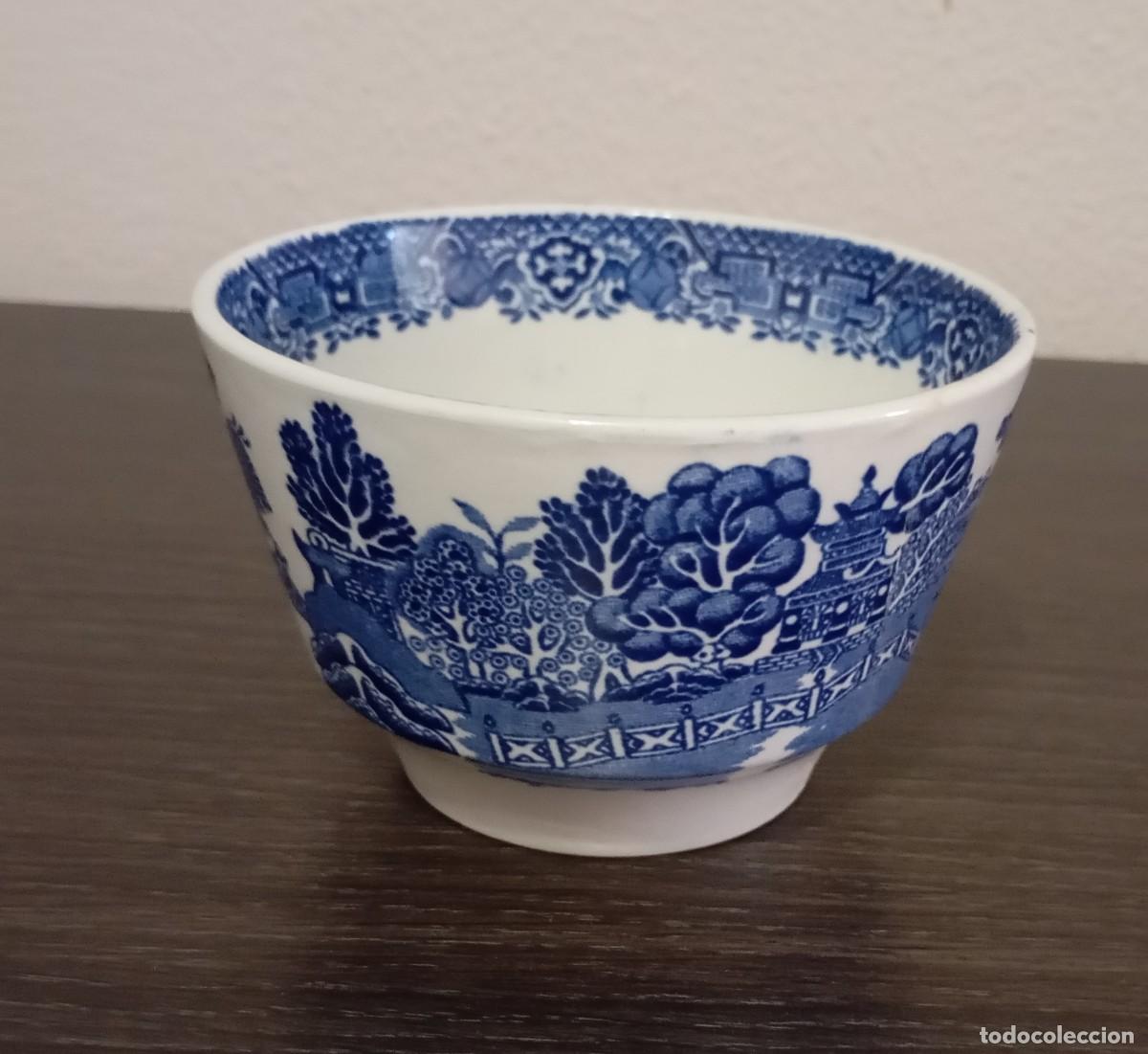 Vintage: BONITO AZUCARERO ABIERTO DE CER&Aacute;MICA AZUL,WOOD WARE,HECHO POR WOOD& SONS, PATR&Oacute;N BLUE WILLOW