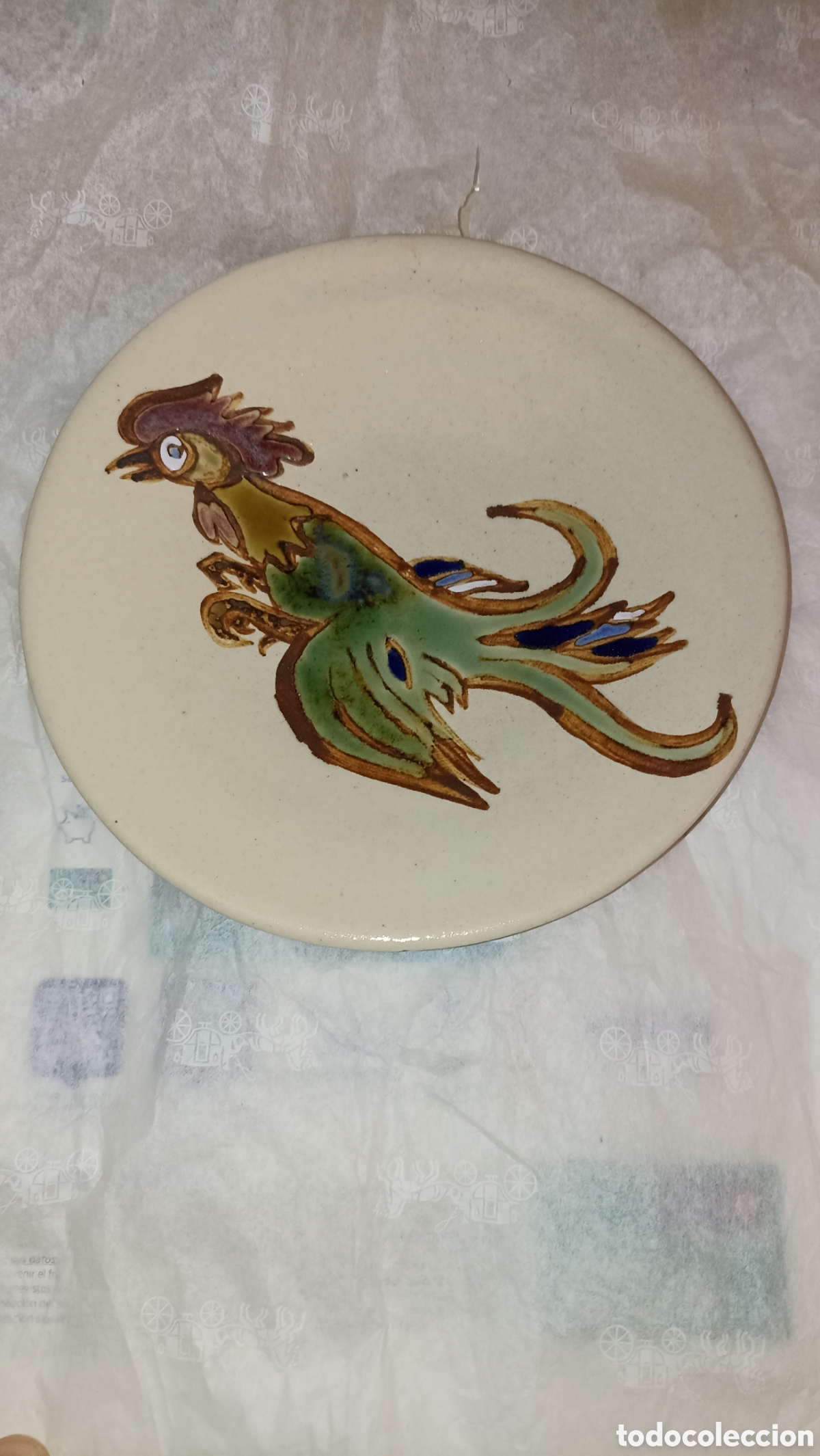 Vintage: Plato Decorativo de Cer&aacute;mica de Autor - Gallo Estilizado (20 cm)