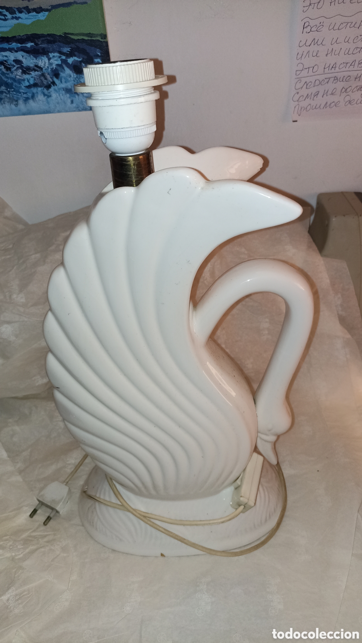 Vintage: L&aacute;mpara de Mesa Cisne Vintage &ndash; Cer&aacute;mica Blanca Art D&eacute;co / A&ntilde;os 70-80