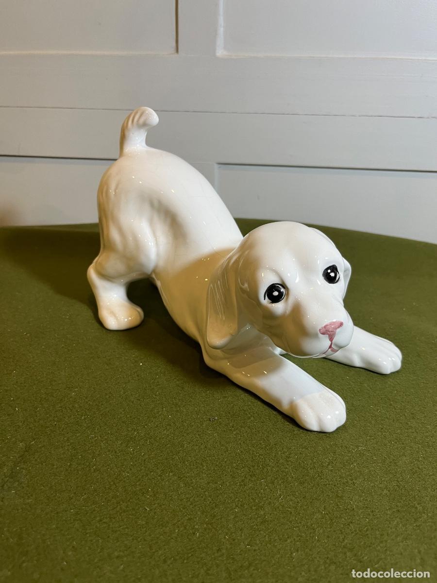 Vintage: Figura de Perro Cachorro Cer&aacute;mica Portuguesa Made in Portugal P&ecirc;ras Porcelana Blanca Vintage A&ntilde;os 60