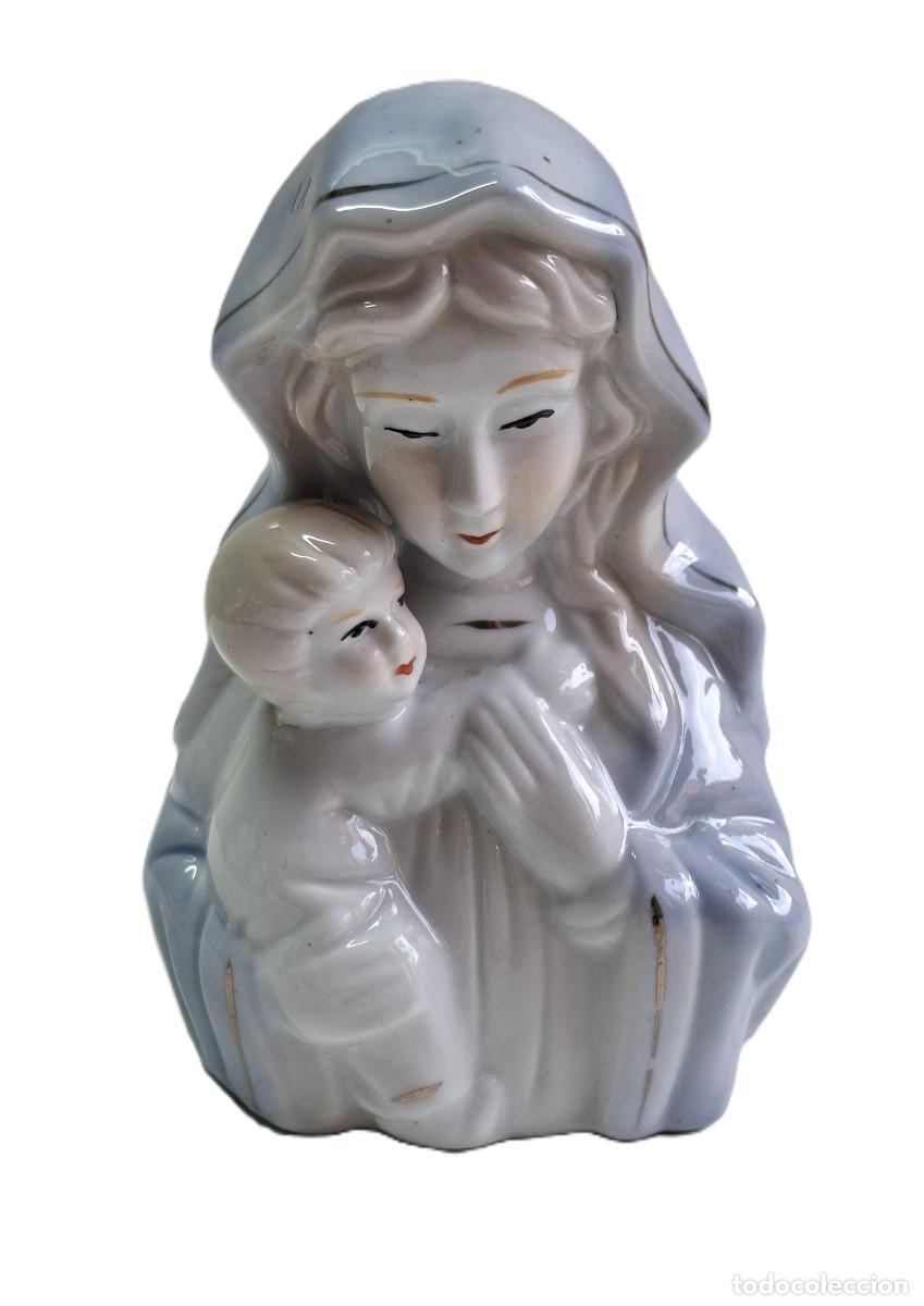 Vintage: Busto Esmaltado Virgen Mar&iacute;a Infante Jes&uacute;s Porcelana Hermosa Estatua De Colecci&oacute;n