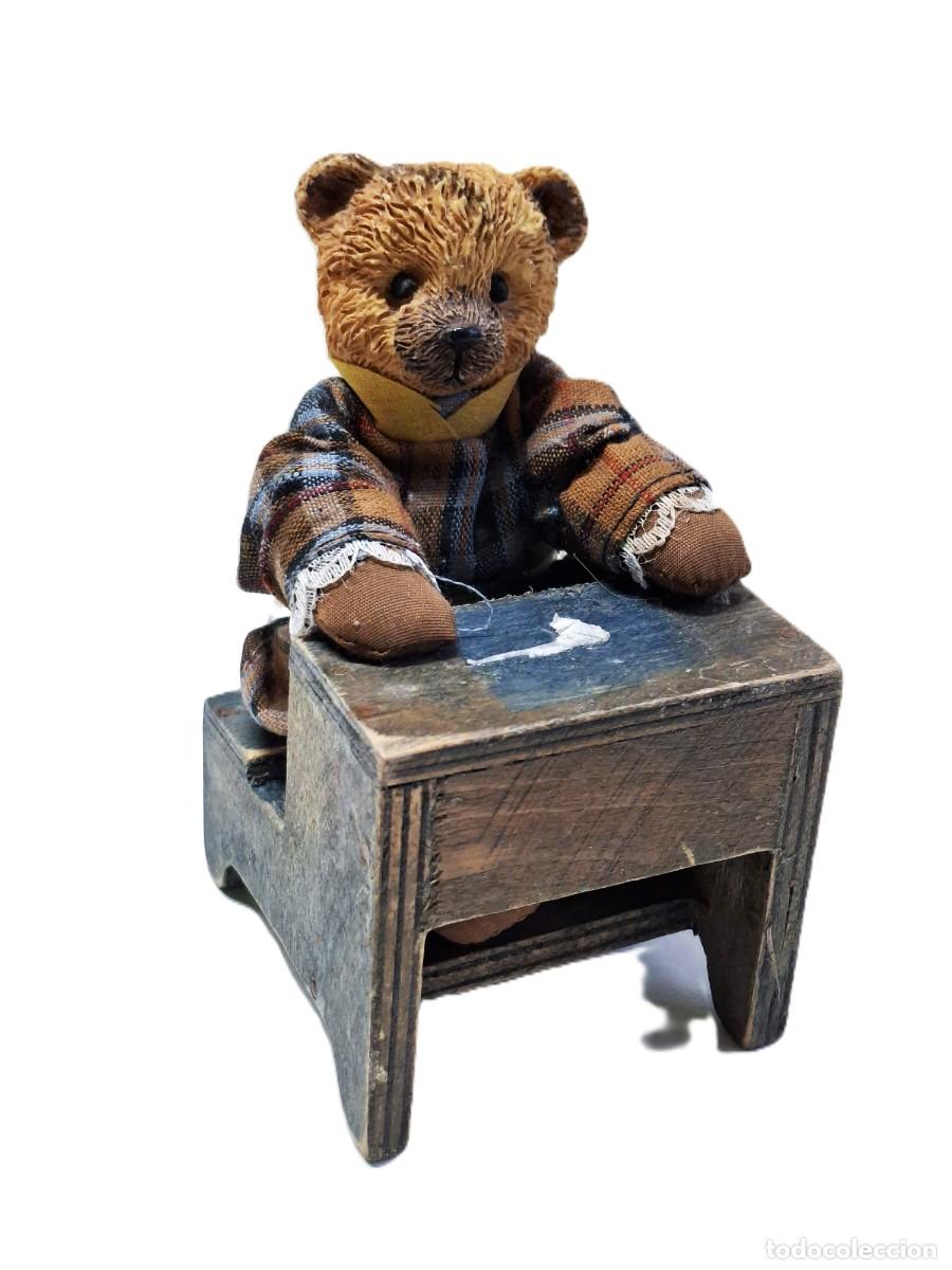 Vintage: Avi&oacute;n mecedor de peluche Lee Bears, avi&oacute;n de madera, figura de oso con cara de cer&aacute;mica, estilo vint