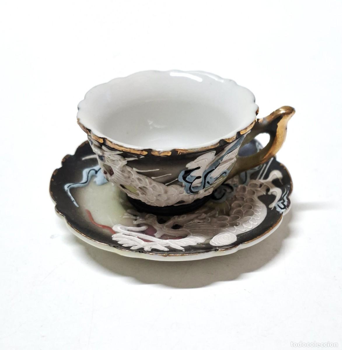 Vintage: Mini taza y platillo Demitasse Dragon, hechos en Jap&oacute;n, Dragonware. Vintage.