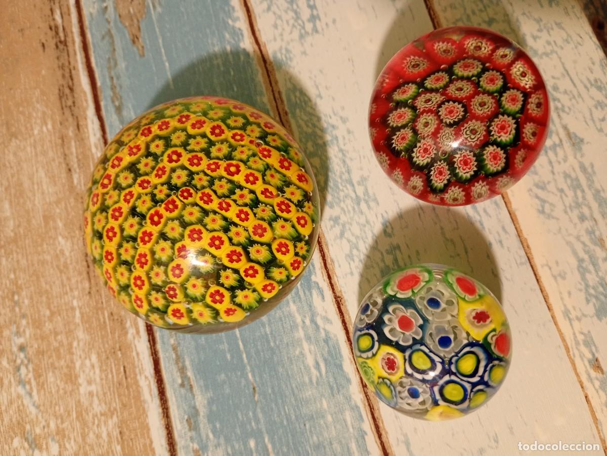 Vintage: 3 PISAPAPELES DE CRISTAL MILLEFIORI