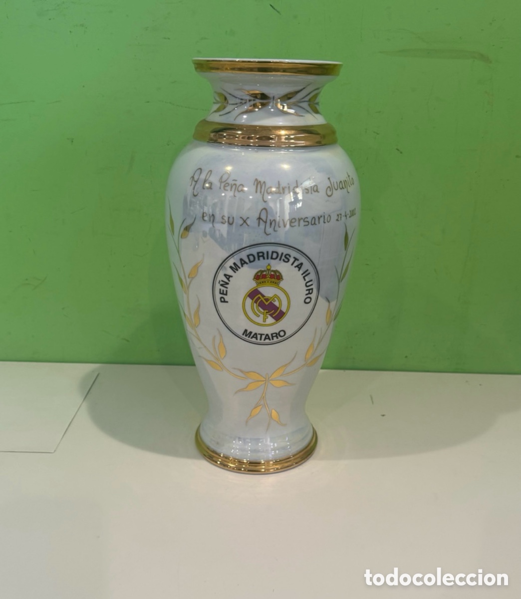 Vintage: Gran jarr&oacute;n de porcelana original Pe&ntilde;a Madridista Matar&oacute; X Aniversario 2002 - 43 cm