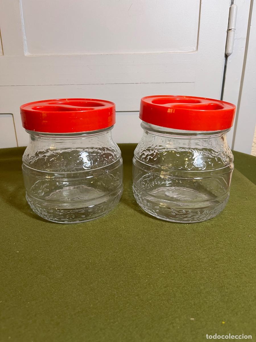 Vintage: Lote 2 botes de cristal vintage 3/4 L con tapa dosificadora roja almacenaje cocina retro