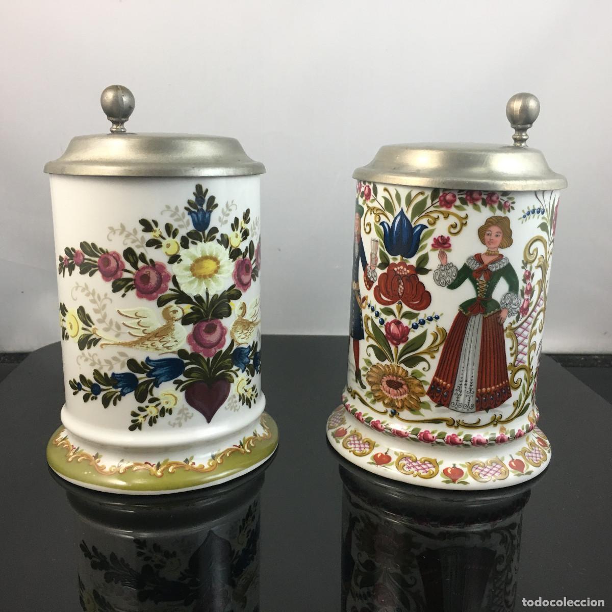 Vintage: Dos jarras de cerveza de Baviera. Steinkrug. Tapa de esta&ntilde;o. Impecables.