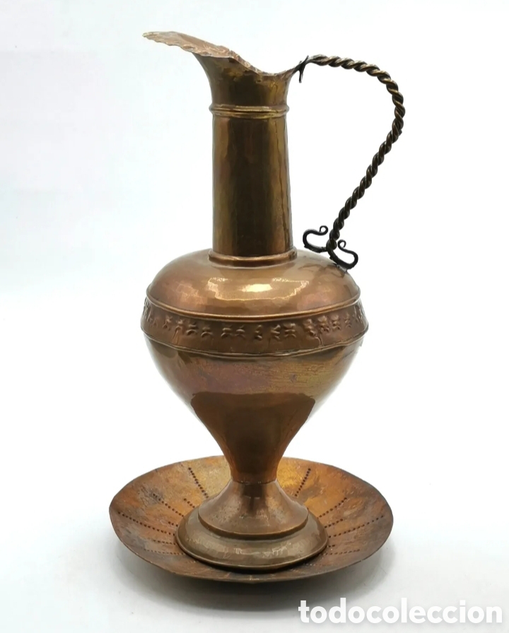 Vintage: CONJUNTO DE COBRE ANTIGUO JARRA CON PLATO