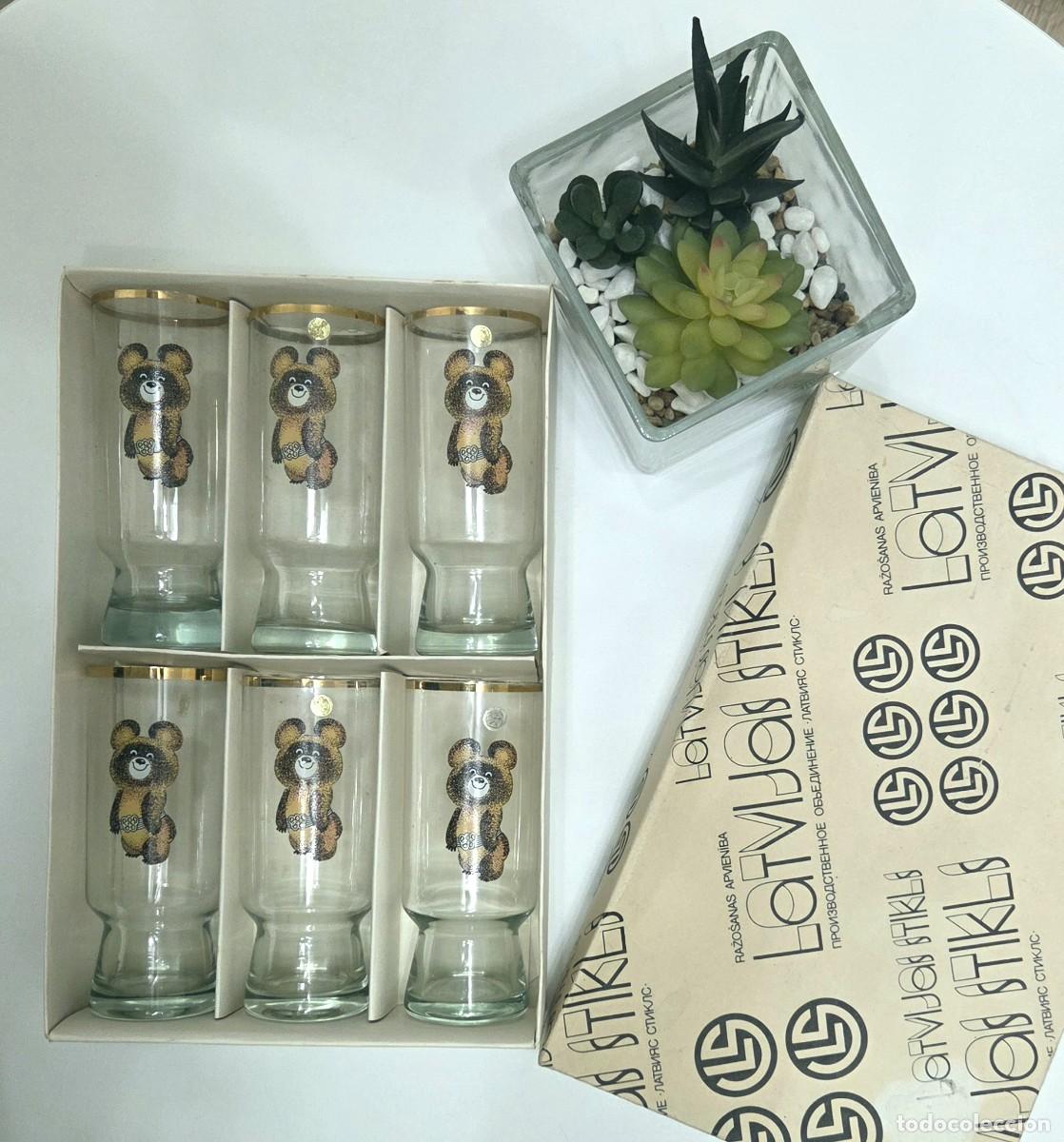 Vintage: USSR Vintage Olympic Bear Glasses x6 SET in Original Box, Moscow 1980s, Collectible