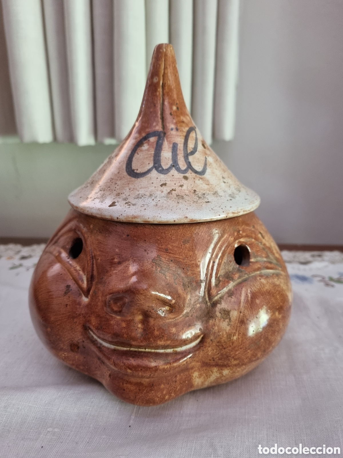 Vintage: Tarro, recipiente franc&eacute;s para ajos. Cer&aacute;mica con tapa. Muy simp&aacute;tico.