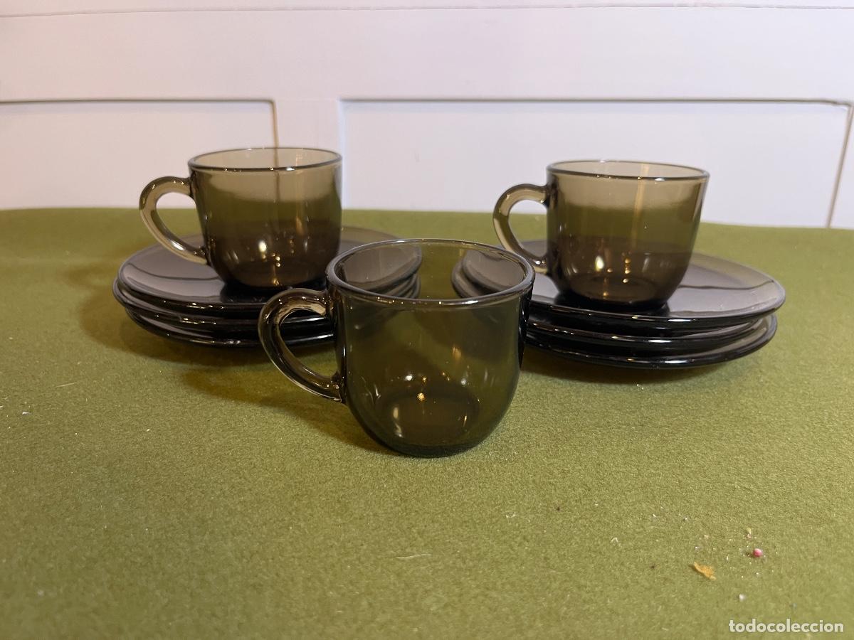 Vintage: Juego de tazas y platillos Vereco France cristal ahumado fum&eacute; &ndash; Vajilla vintage francesa